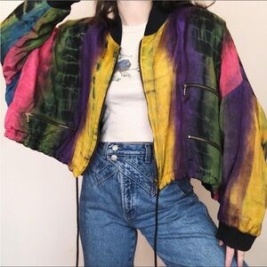 Vintage Multicolor Tie-Dye Bomber Jacket